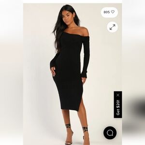 Lulus Fireside Sweetie Black Off-the-Shoulder Midi Sweater Dress.